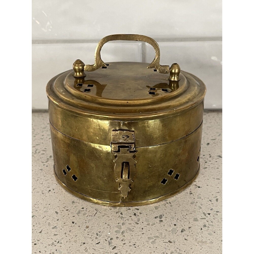 Brass Decorative Lidded Trinket Box with Handle